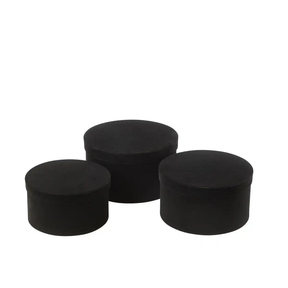 J-Line Set mit 3 Boxen, rund, flach, Samtpapier, Schwarz - HomeDesign Knaus