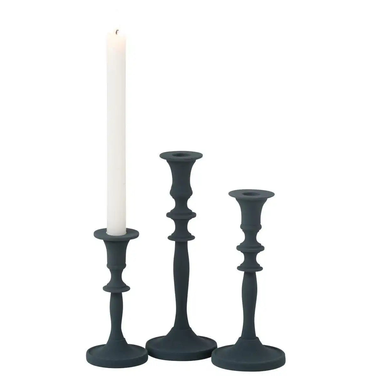 J-Line Set mit 3 Kerzenhaltern, klassisches Aluminium, Blau - HomeDesign Knaus