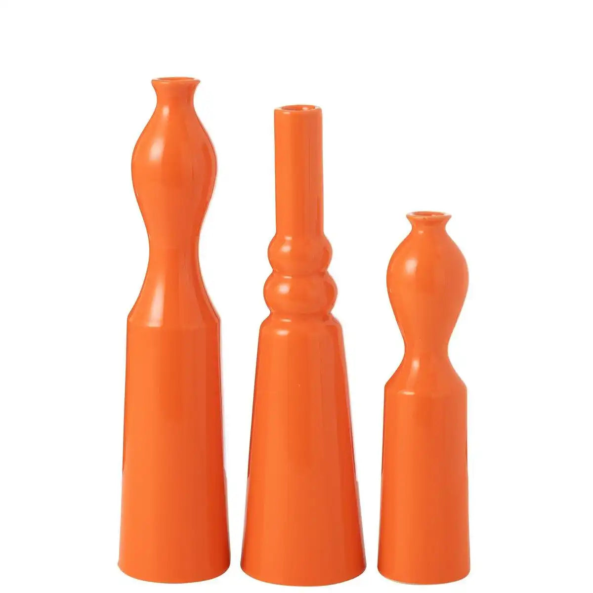 J-Line Set mit 3 Vasen Leia, Porzellan, glänzendes Orange - HomeDesign Knaus