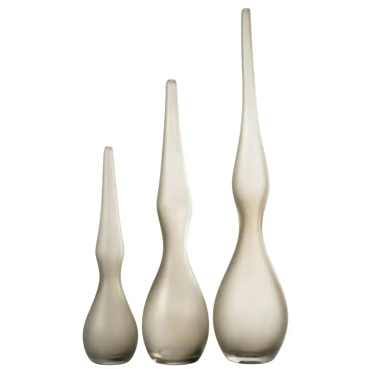 J-Line Set mit 3 Vasen Yara, gebogenes Flötenglas, Greige - HomeDesign Knaus