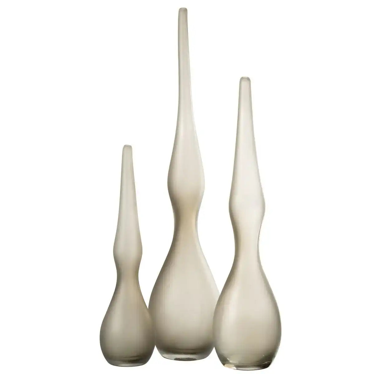J-Line Set mit 3 Vasen Yara, gebogenes Flötenglas, Greige - HomeDesign Knaus