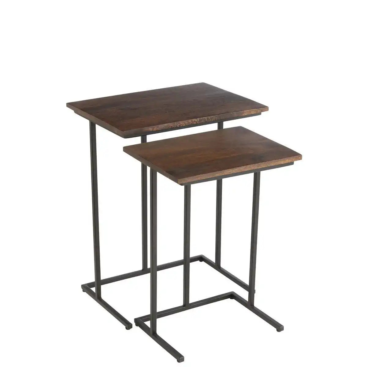 J-Line Set Van 2 Tafels Rechthoek Ijzer/Mangohout Bruin/Zwart - HomeDesign Knaus