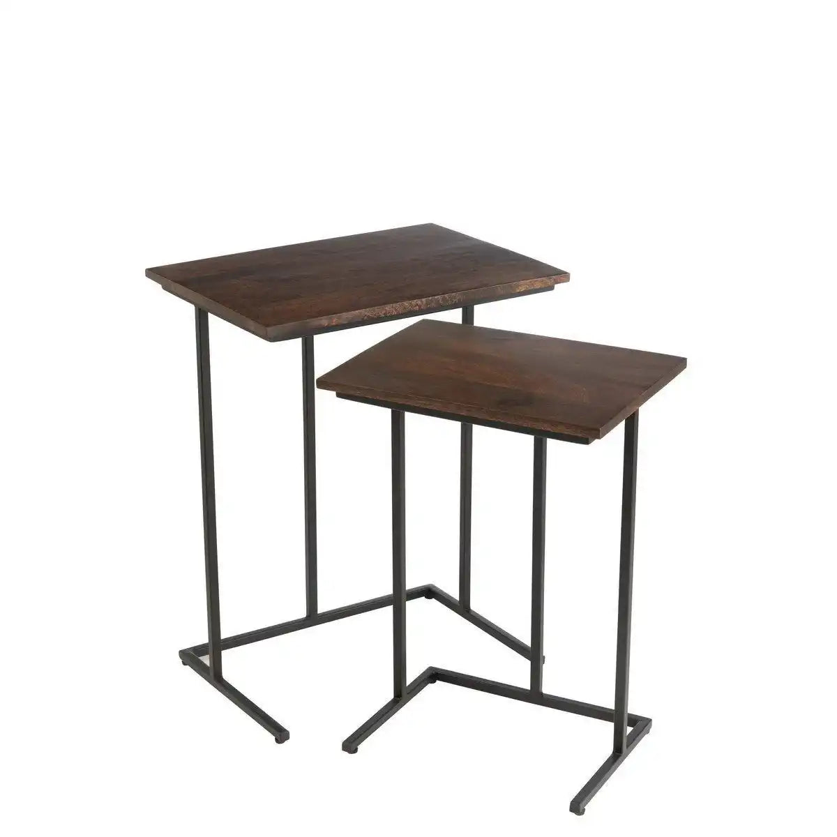 J-Line Set Van 2 Tafels Rechthoek Ijzer/Mangohout Bruin/Zwart - HomeDesign Knaus