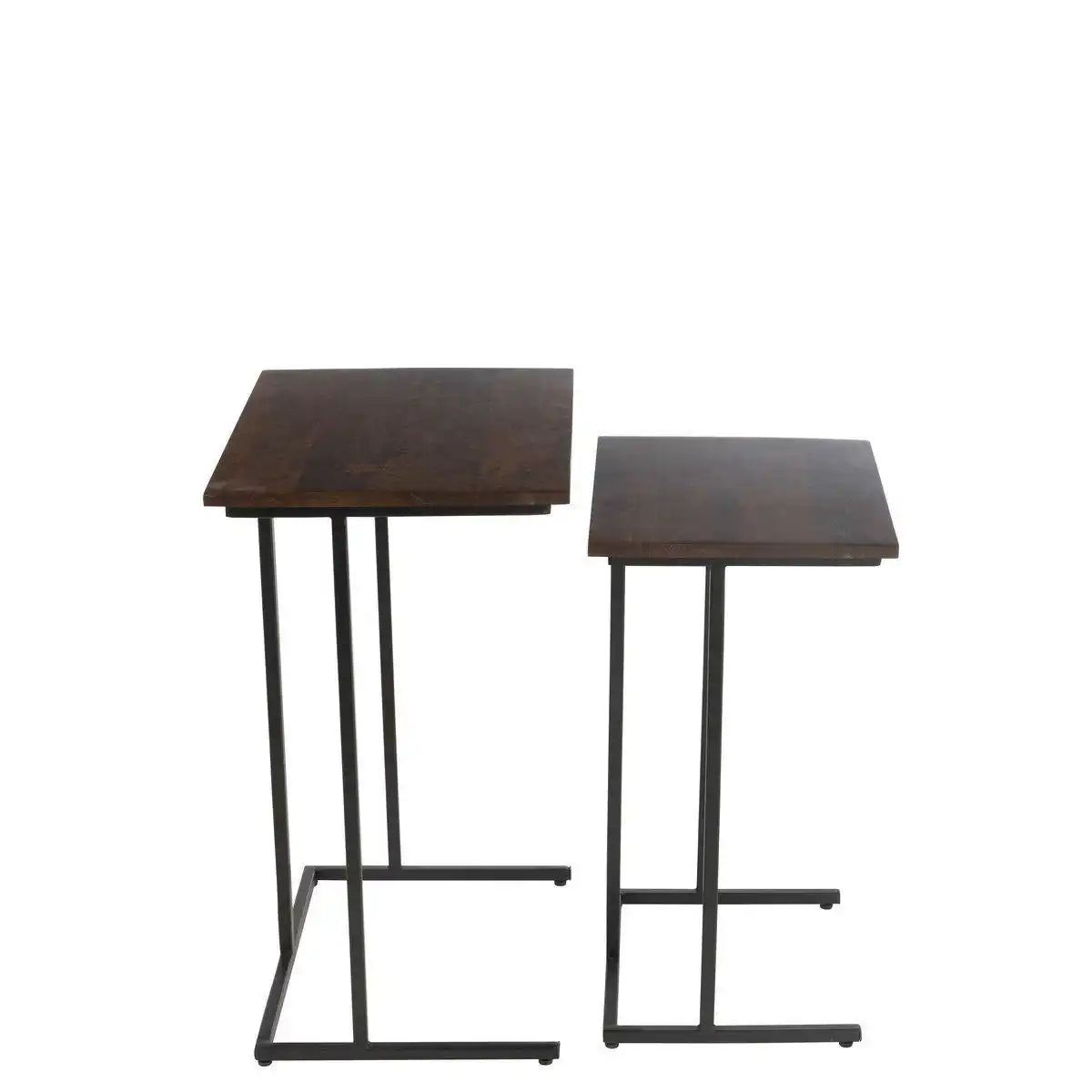 J-Line Set Van 2 Tafels Rechthoek Ijzer/Mangohout Bruin/Zwart - HomeDesign Knaus