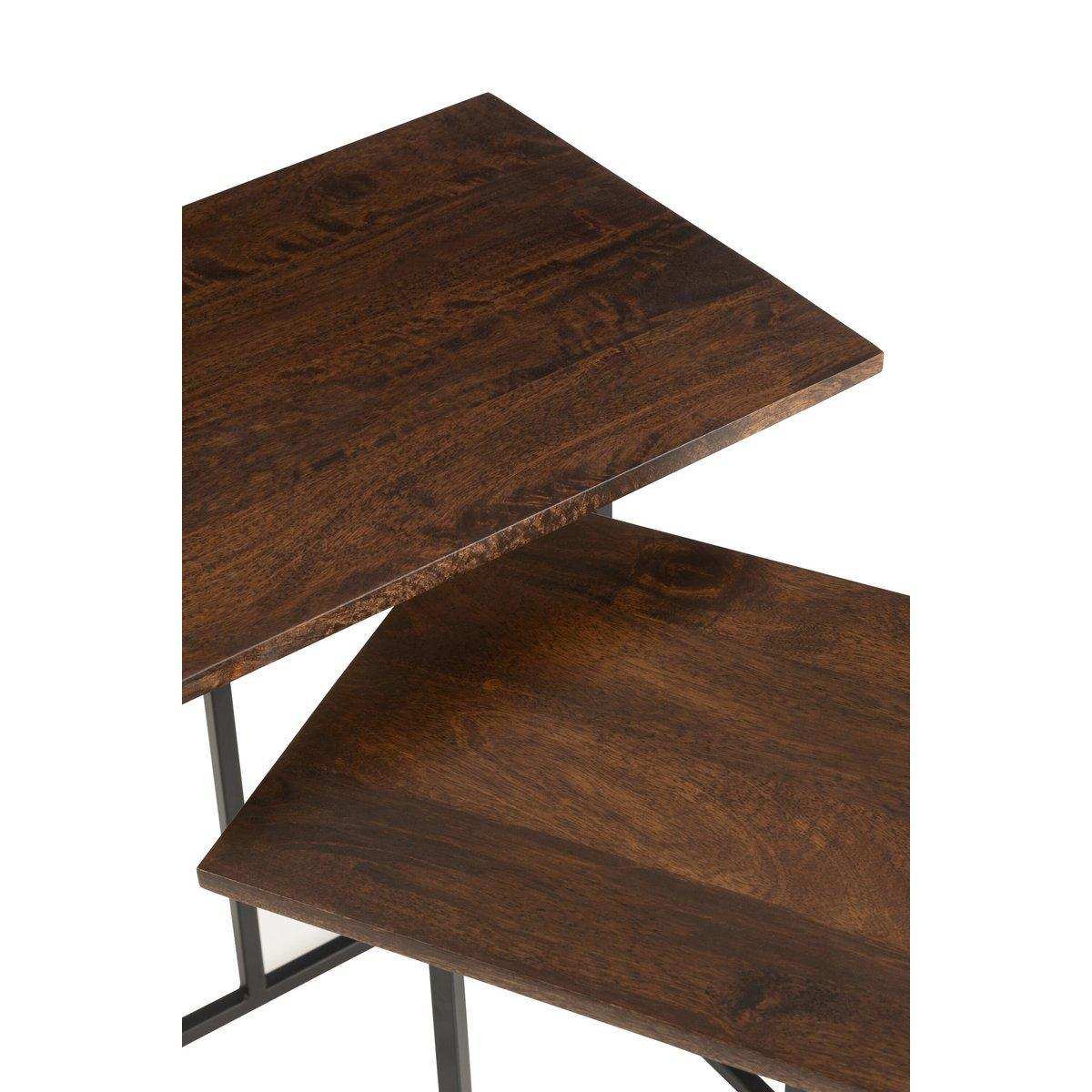 J-Line Set Van 2 Tafels Rechthoek Ijzer/Mangohout Bruin/Zwart - HomeDesign Knaus