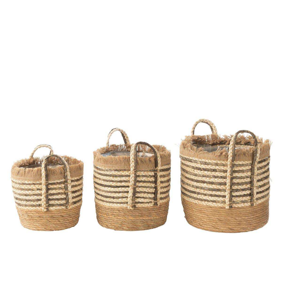 J-Line-Set von 3 Blumentöpfen Reed/Plastik Naturel/Braun - HomeDesign Knaus
