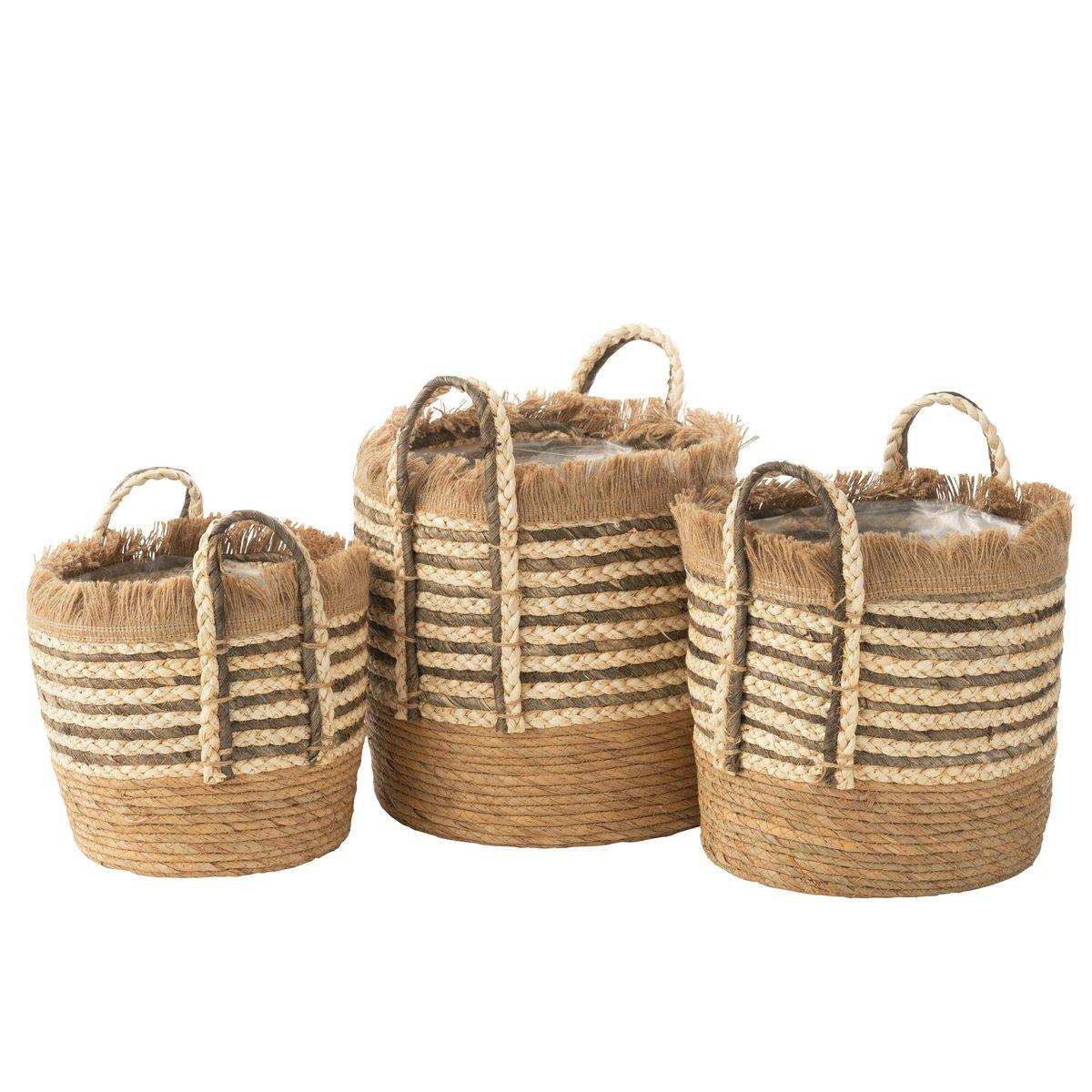 J-Line-Set von 3 Blumentöpfen Reed/Plastik Naturel/Braun - HomeDesign Knaus