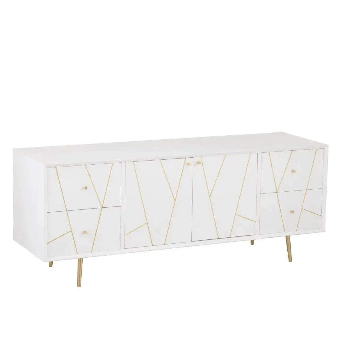 J-Line Sideboard Lines 4 Schubladen 2 Türen – Holz/Metall – Weiß/Gold - HomeDesign Knaus