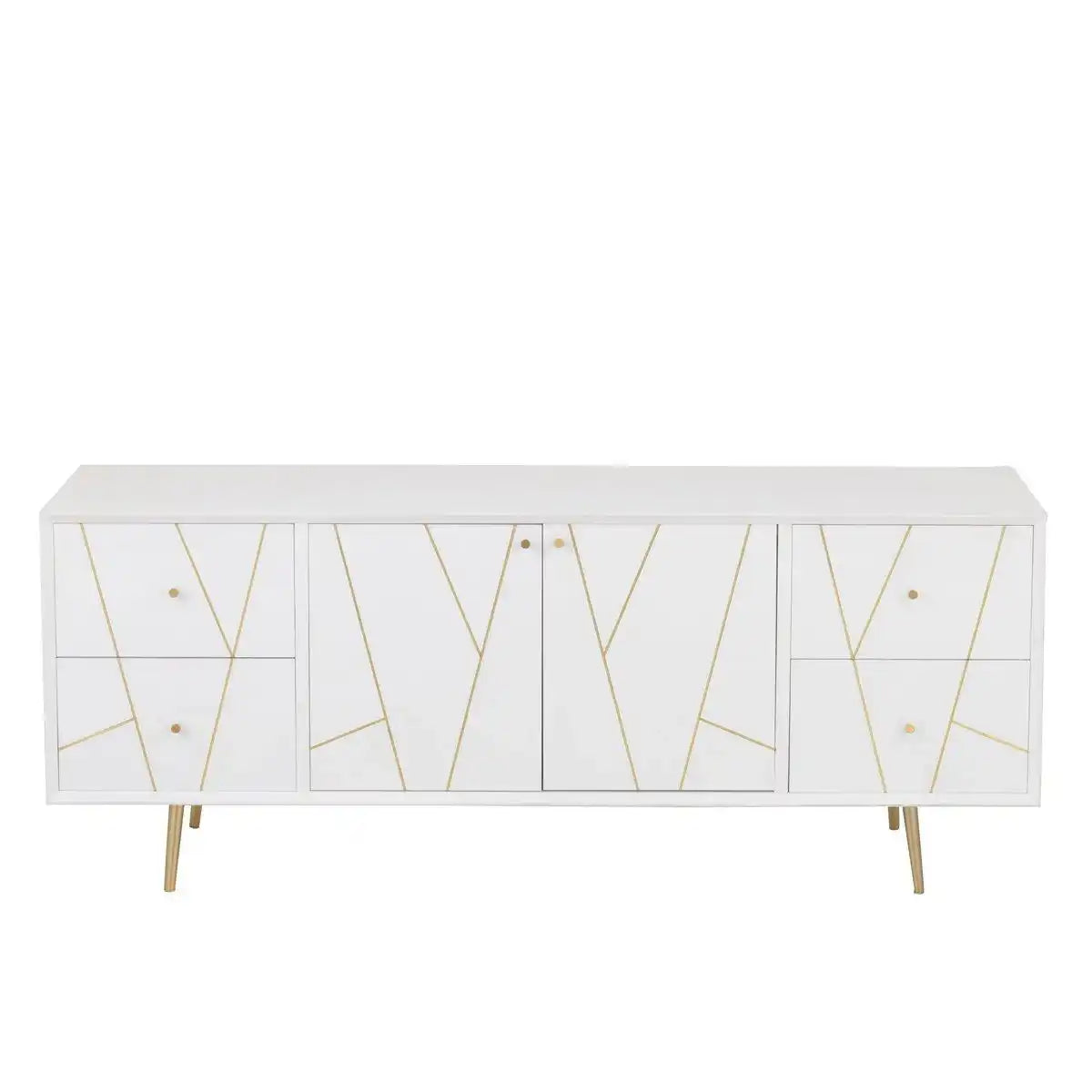 J-Line Sideboard Lines 4 Schubladen 2 Türen – Holz/Metall – Weiß/Gold - HomeDesign Knaus