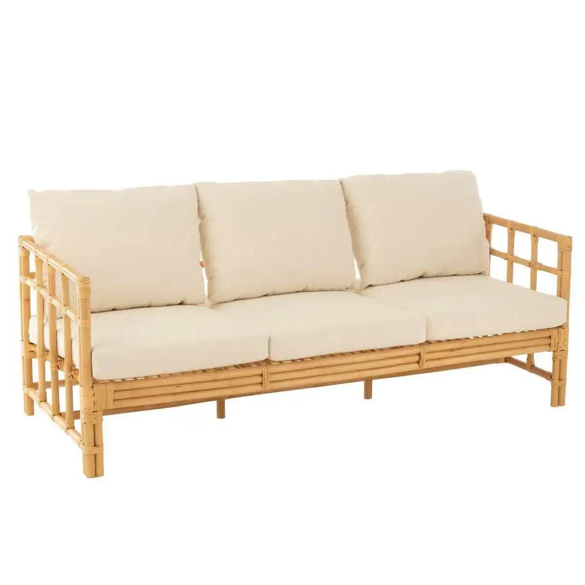 J-Line Sofa Elise + Kissen 3 Personen - Rattan/Textil - Natur/Weiß - HomeDesign Knaus