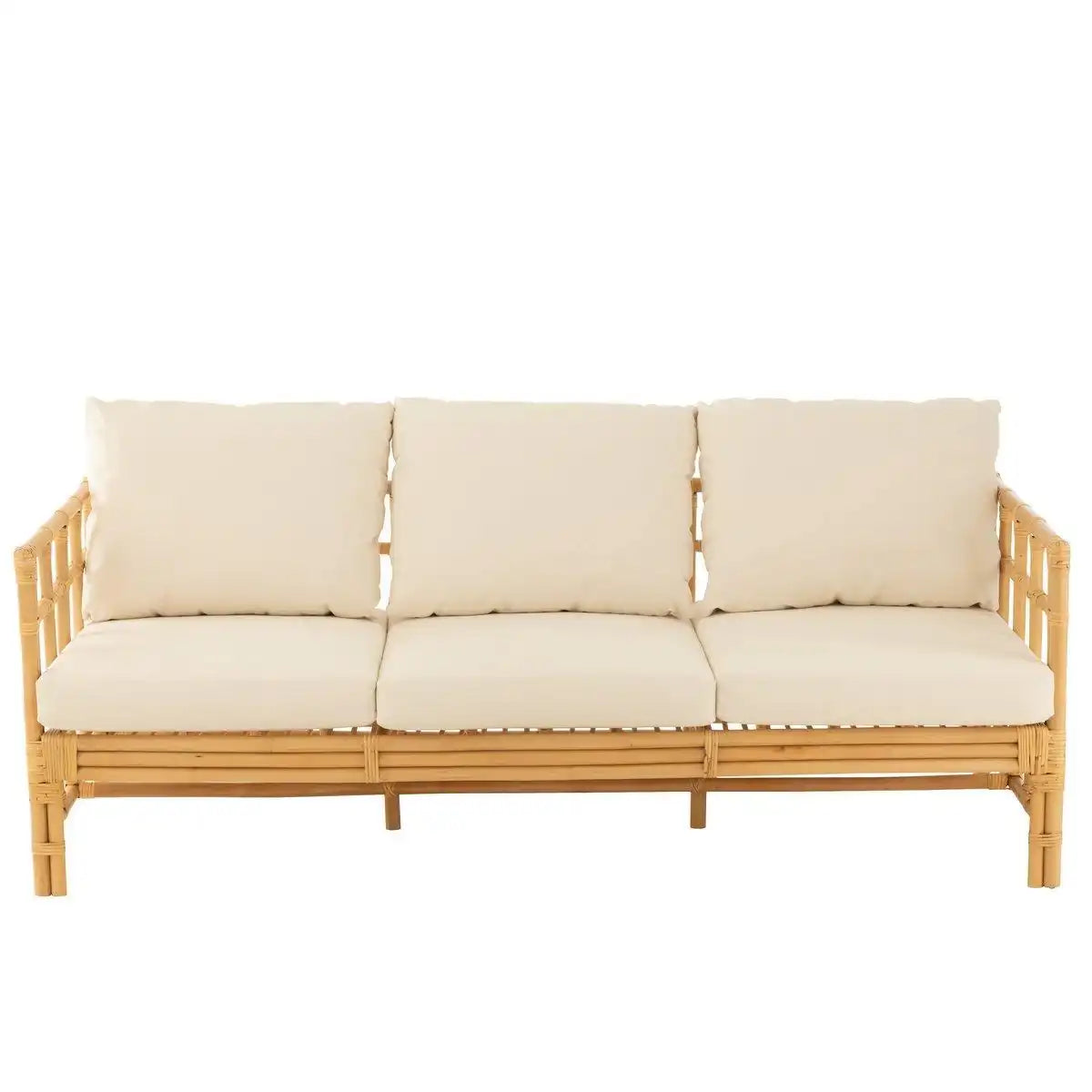 J-Line Sofa Elise + Kissen 3 Personen - Rattan/Textil - Natur/Weiß - HomeDesign Knaus