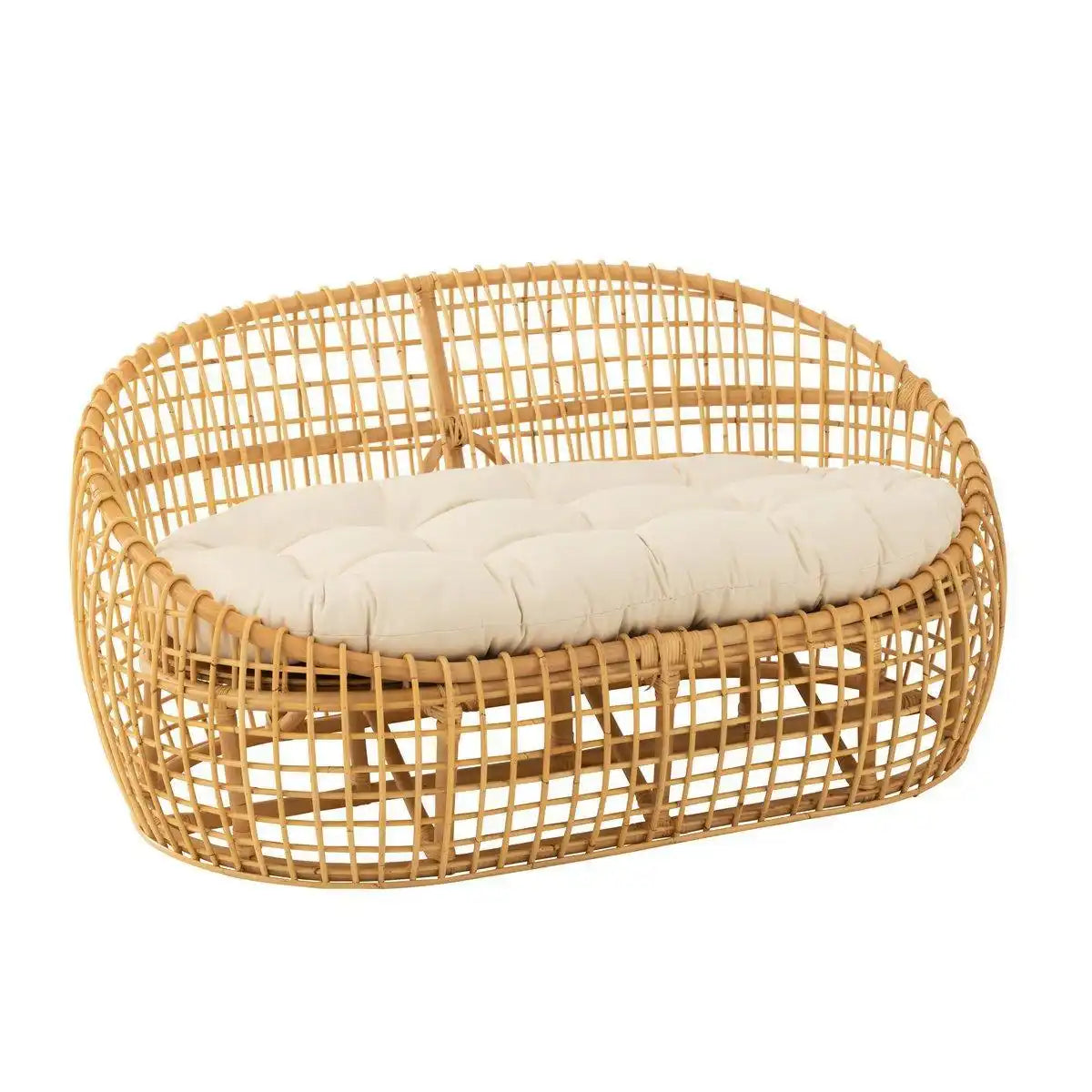 J-Line Sofa Lise + Kissen 2 Personen - Rattan/Textil - Natur/Weiß - HomeDesign Knaus