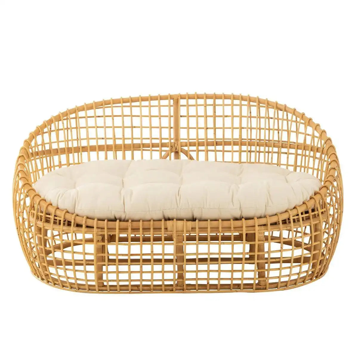 J-Line Sofa Lise + Kissen 2 Personen - Rattan/Textil - Natur/Weiß - HomeDesign Knaus