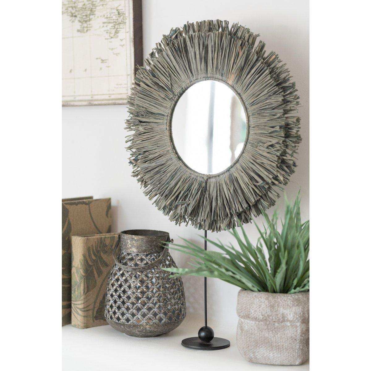J-Line Spiegel On Foot Round – Schilfrohr – Grau - HomeDesign Knaus
