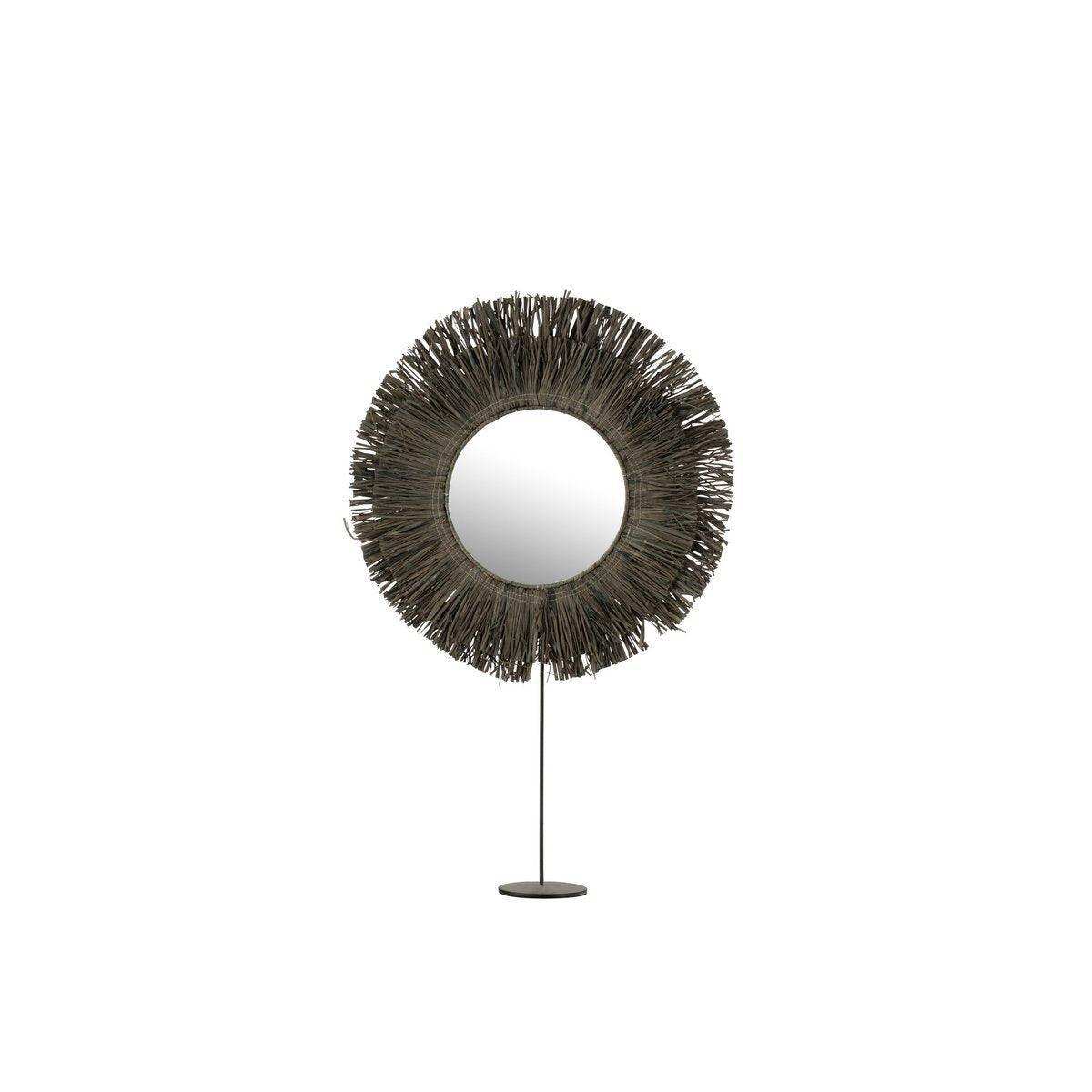 J-Line Spiegel On Foot Round – Schilfrohr – Grau - HomeDesign Knaus