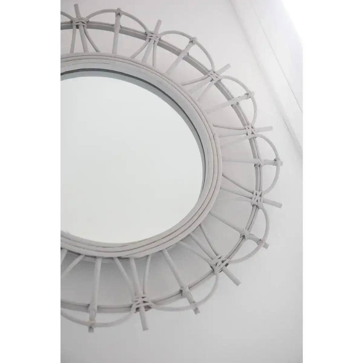 J-line Spiegel Rund – Bambus/Jute – Hellgrau - HomeDesign Knaus