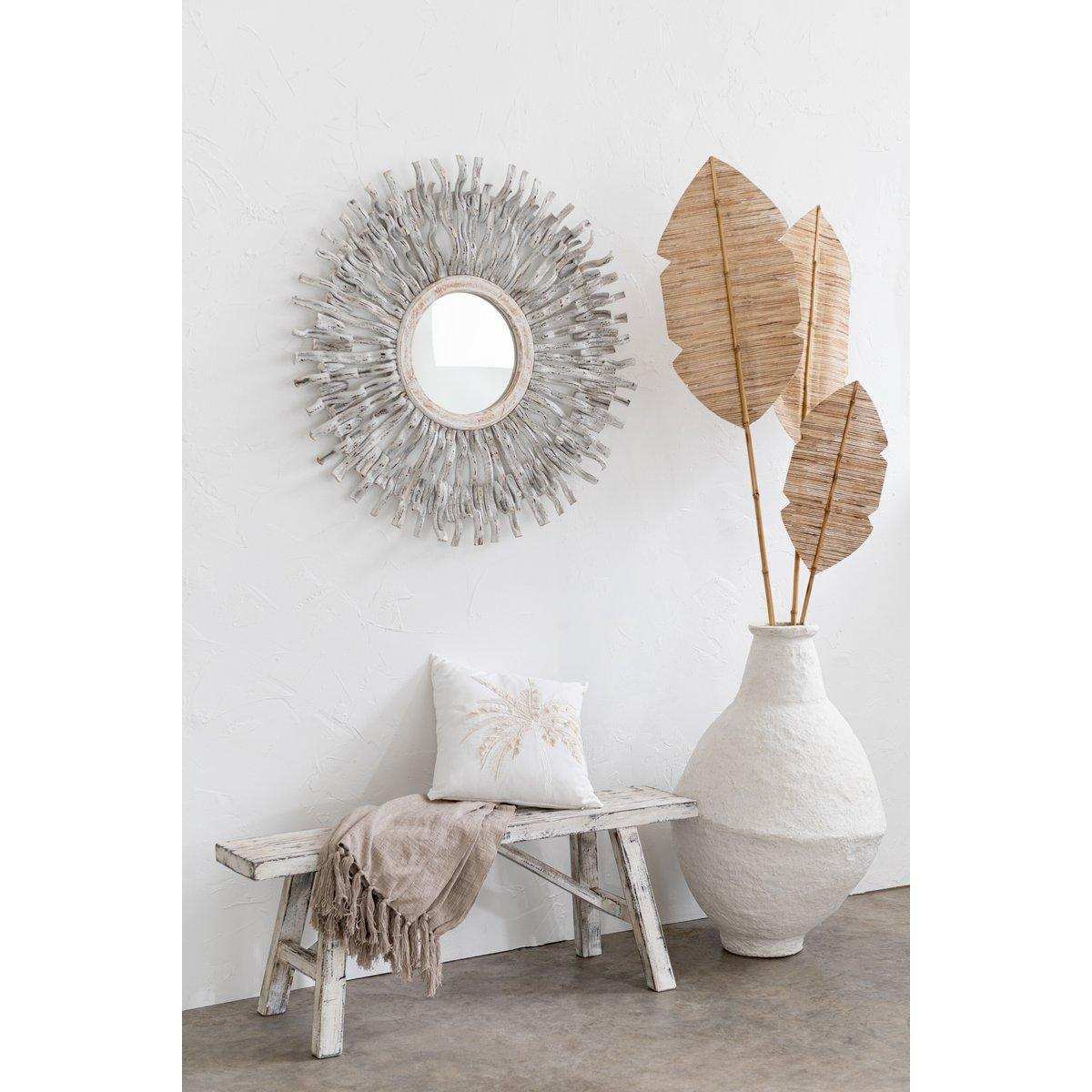 J-Line Spiegel rund Sun Wood Whitewash - HomeDesign Knaus