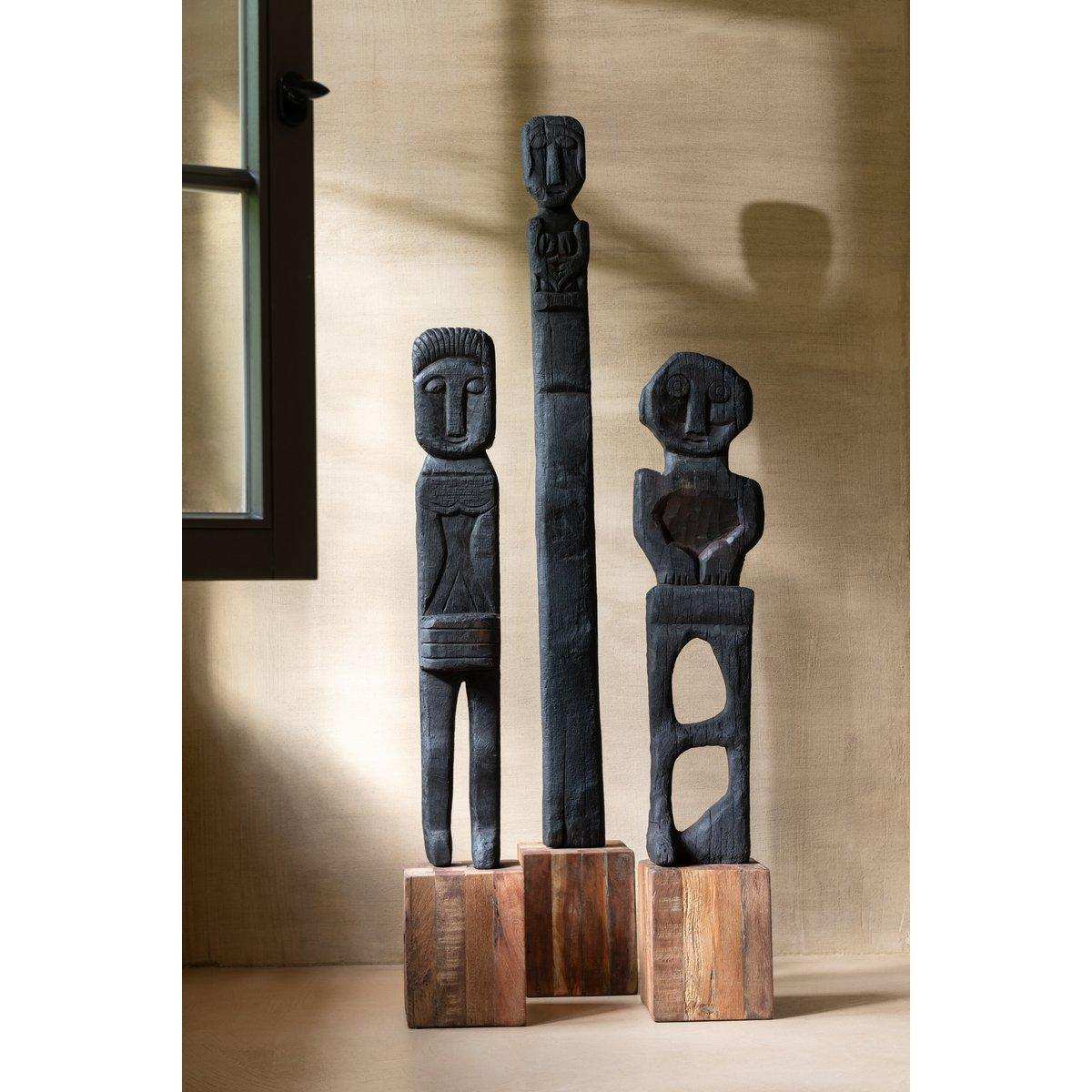 J-Line Statue Mara, recyceltes Holz, Schwarz/Natur - HomeDesign Knaus