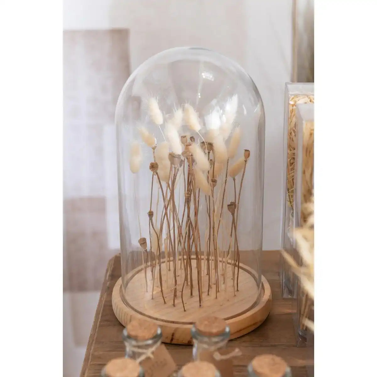 J-Line Stolp Droogbloemen Ecru/Bruin Glas Hout Large - HomeDesign Knaus