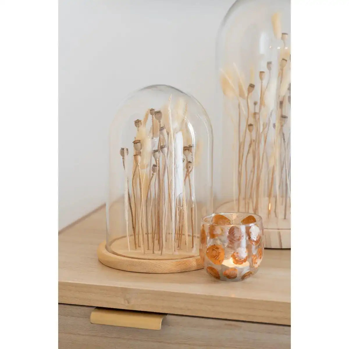 J-Line Stolp Droogbloemen Ecru/Bruin Glas Hout Large - HomeDesign Knaus