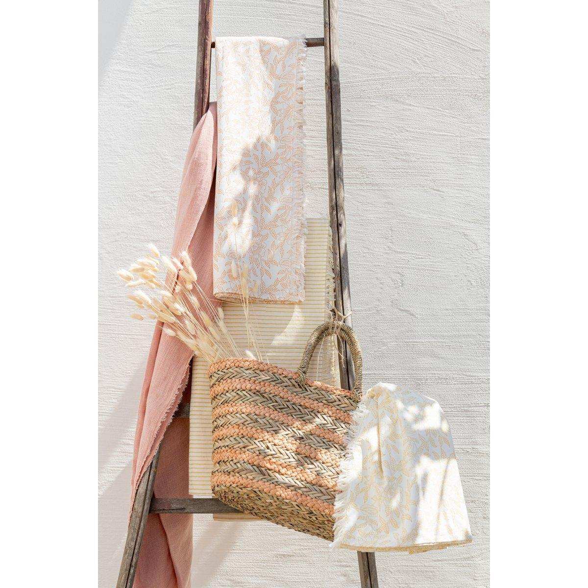 J-Line Strandtasche, kurze Griffe, horizontale Streifen, Jute, Natur/Hellorange - HomeDesign Knaus