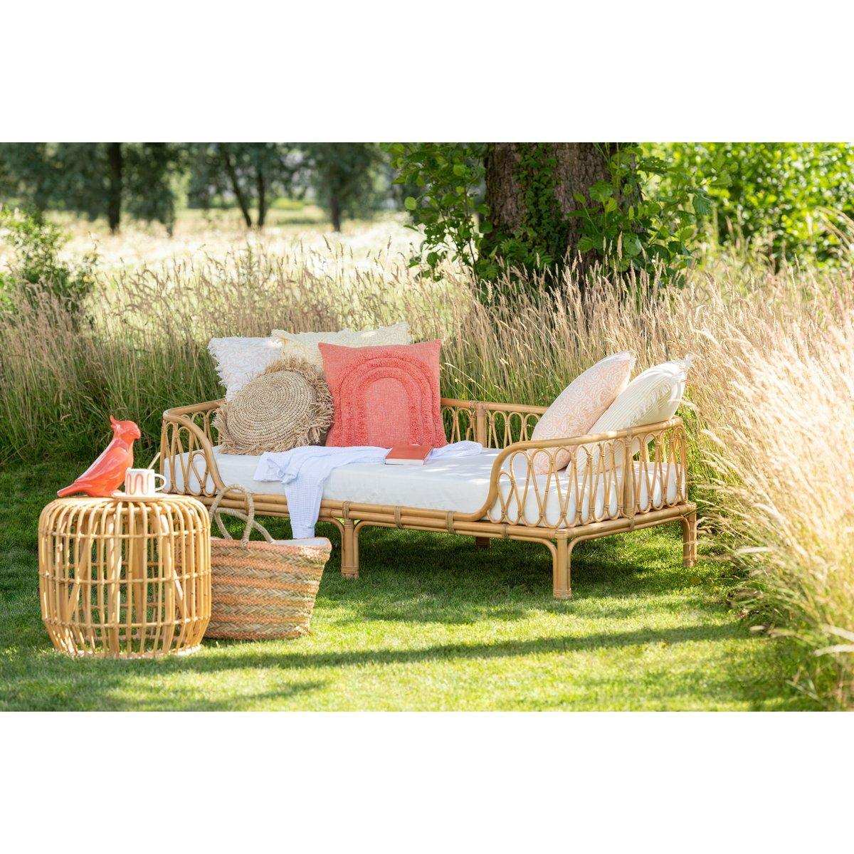 J-Line Strandtasche, kurze Griffe, horizontale Streifen, Jute, Natur/Hellorange - HomeDesign Knaus