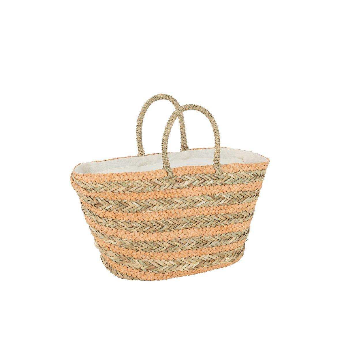 J-Line Strandtasche, kurze Griffe, horizontale Streifen, Jute, Natur/Hellorange - HomeDesign Knaus
