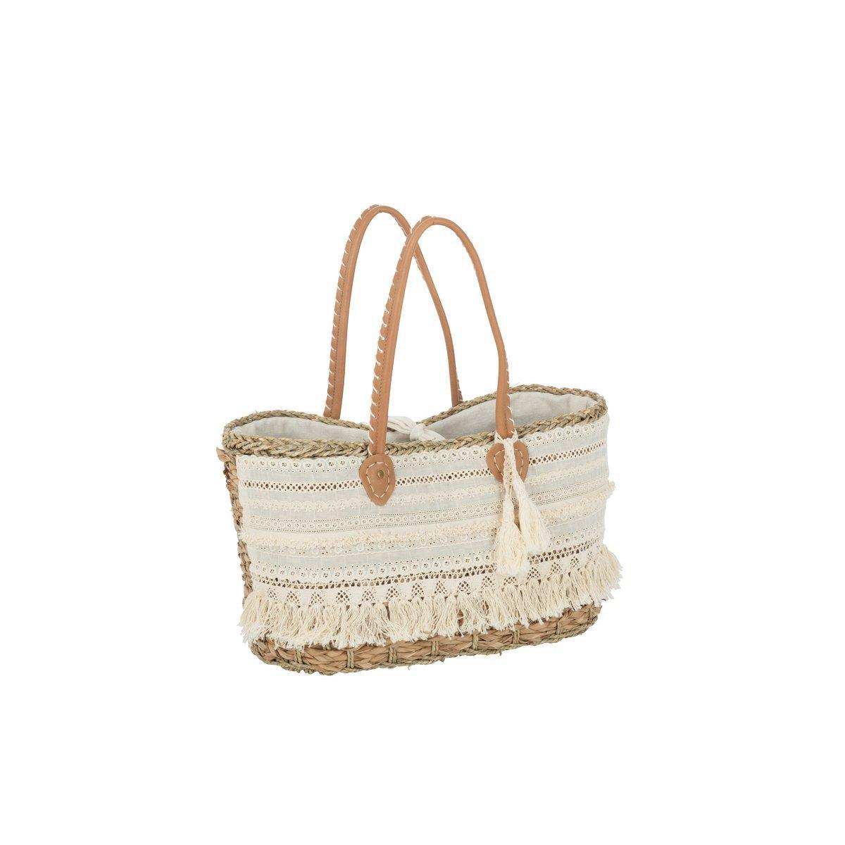 J-Line Strandtasche Spitze + Quaste Jute Natur/Weiß Klein - HomeDesign Knaus