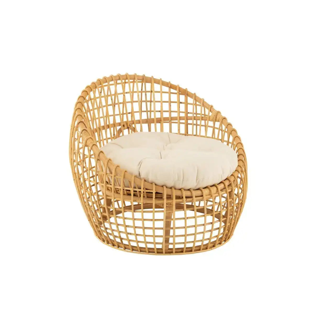 J-Line Stuhl Lise + Kissen 1 Person - Rattan/Textil - Natur/Weiß - HomeDesign Knaus