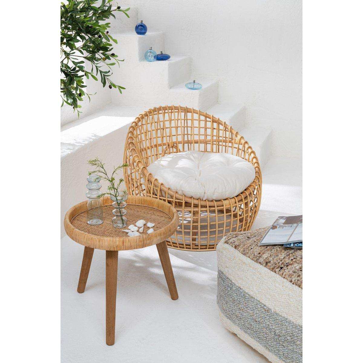 J-Line Stuhl Lise + Kissen 1 Person - Rattan/Textil - Natur/Weiß - HomeDesign Knaus