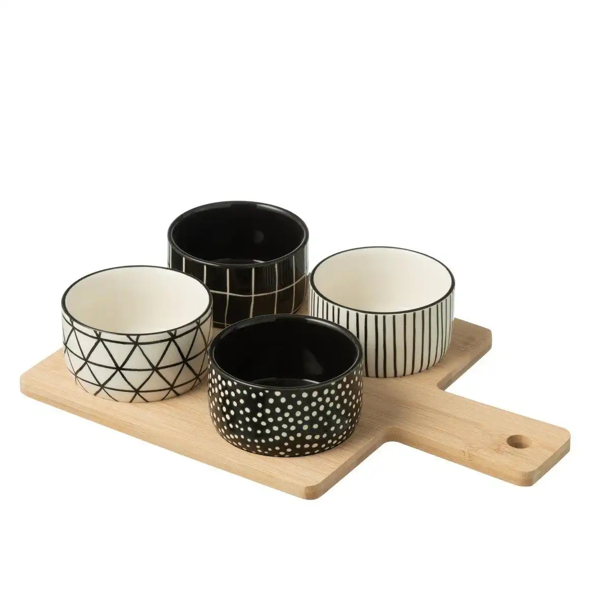 J-Line Tapas-Geschirr 4 Sets + Bambusschale in Box Schwarz/Weiß - HomeDesign Knaus