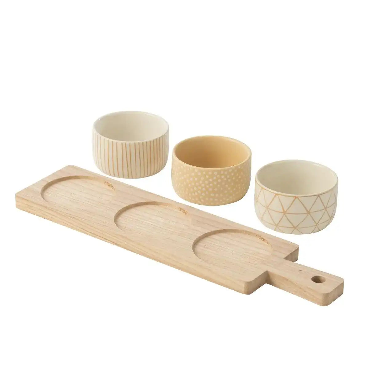 J-Line Tapasservies 3 Sets + Bambusschale in Box Creme/Weiß - HomeDesign Knaus