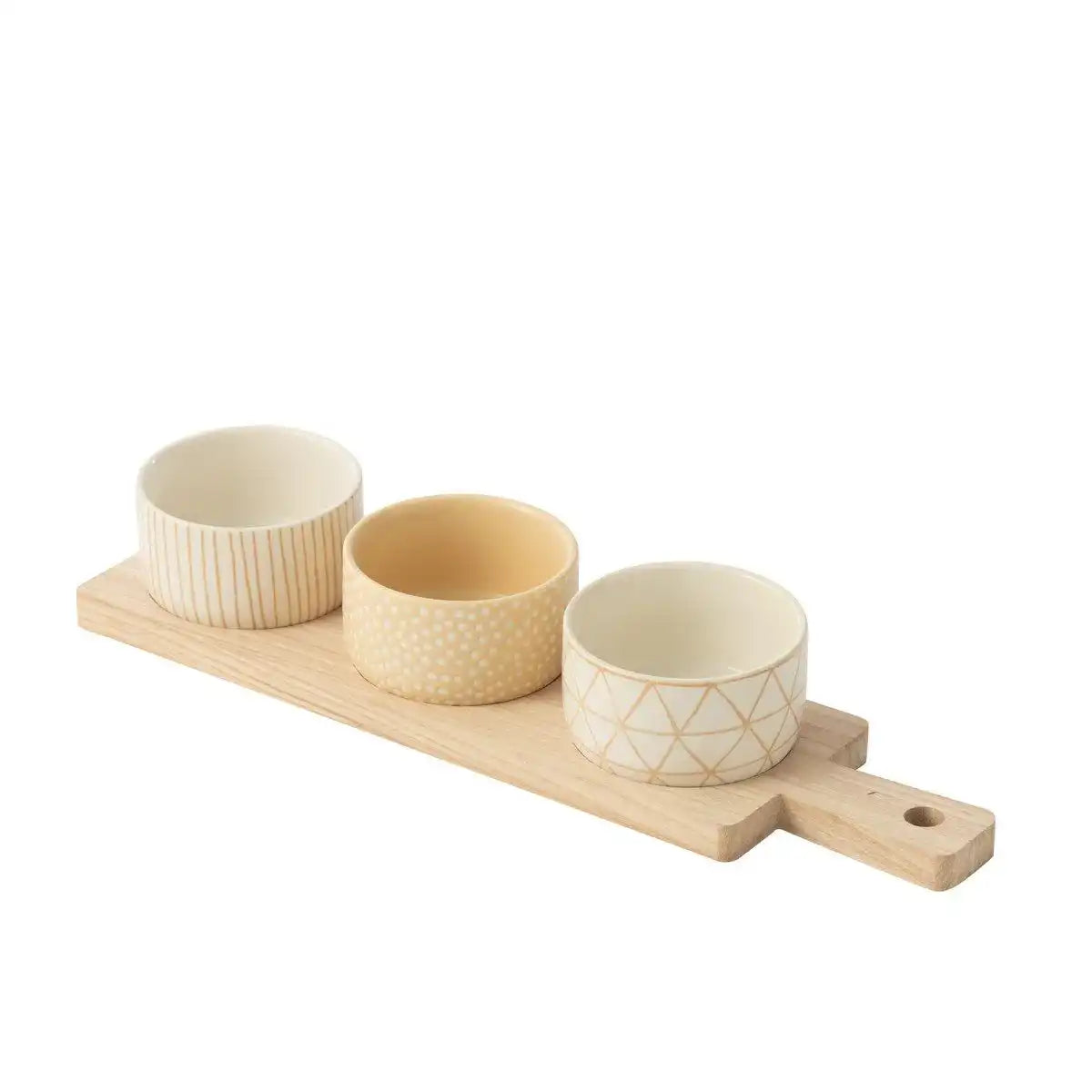 J-Line Tapasservies 3 Sets + Bambusschale in Box Creme/Weiß - HomeDesign Knaus