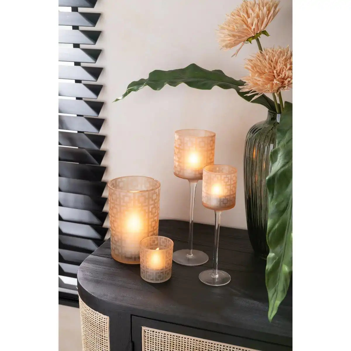 J-Line Teelichthalter auf Fuß - Glas - Beige - klein - HomeDesign Knaus
