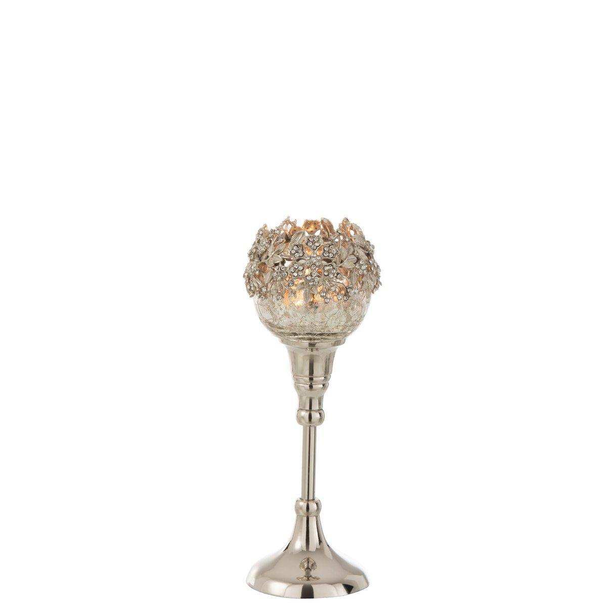 J-Line Teelichthalter auf Fuß Jewel – Metall/Glas – Silber – klein - HomeDesign Knaus