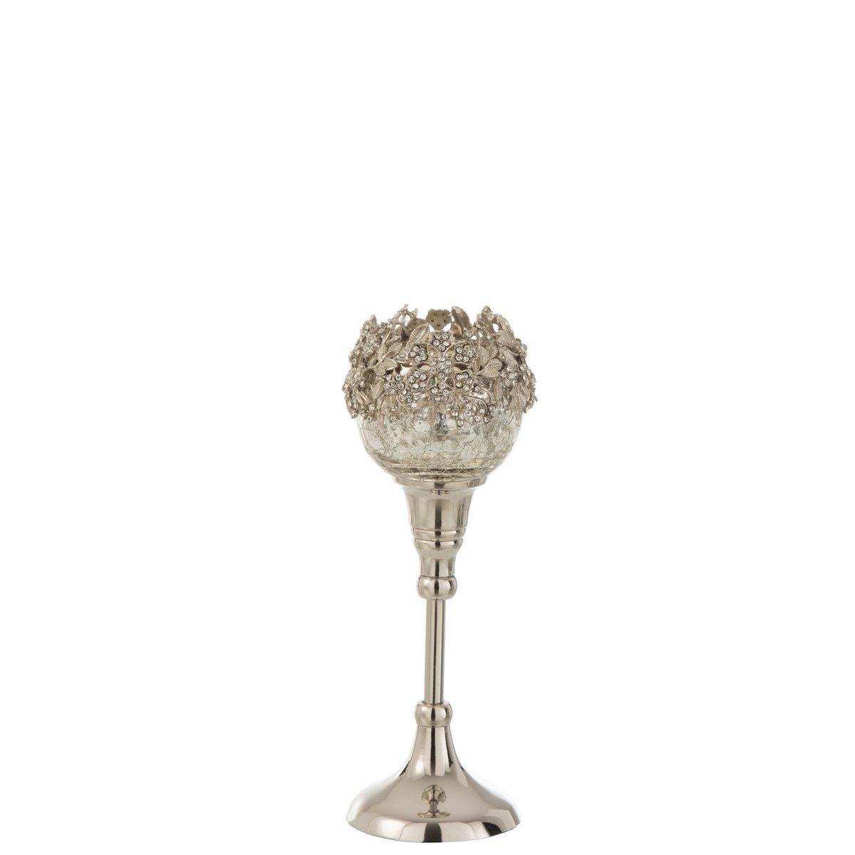 J-Line Teelichthalter auf Fuß Jewel – Metall/Glas – Silber – klein - HomeDesign Knaus