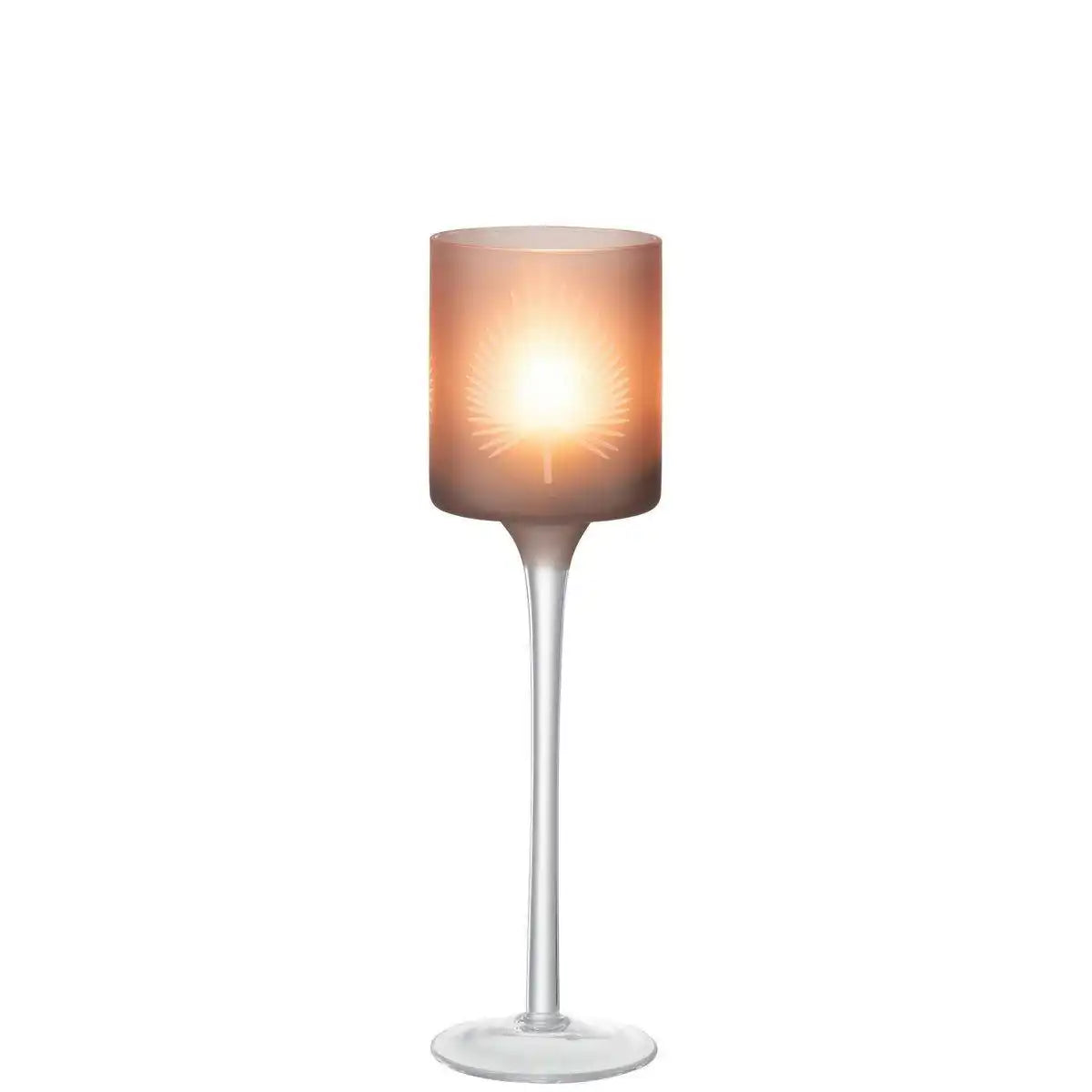 J-Line Teelichthalter auf Fuß, Palmblattglas, Beige, klein - HomeDesign Knaus