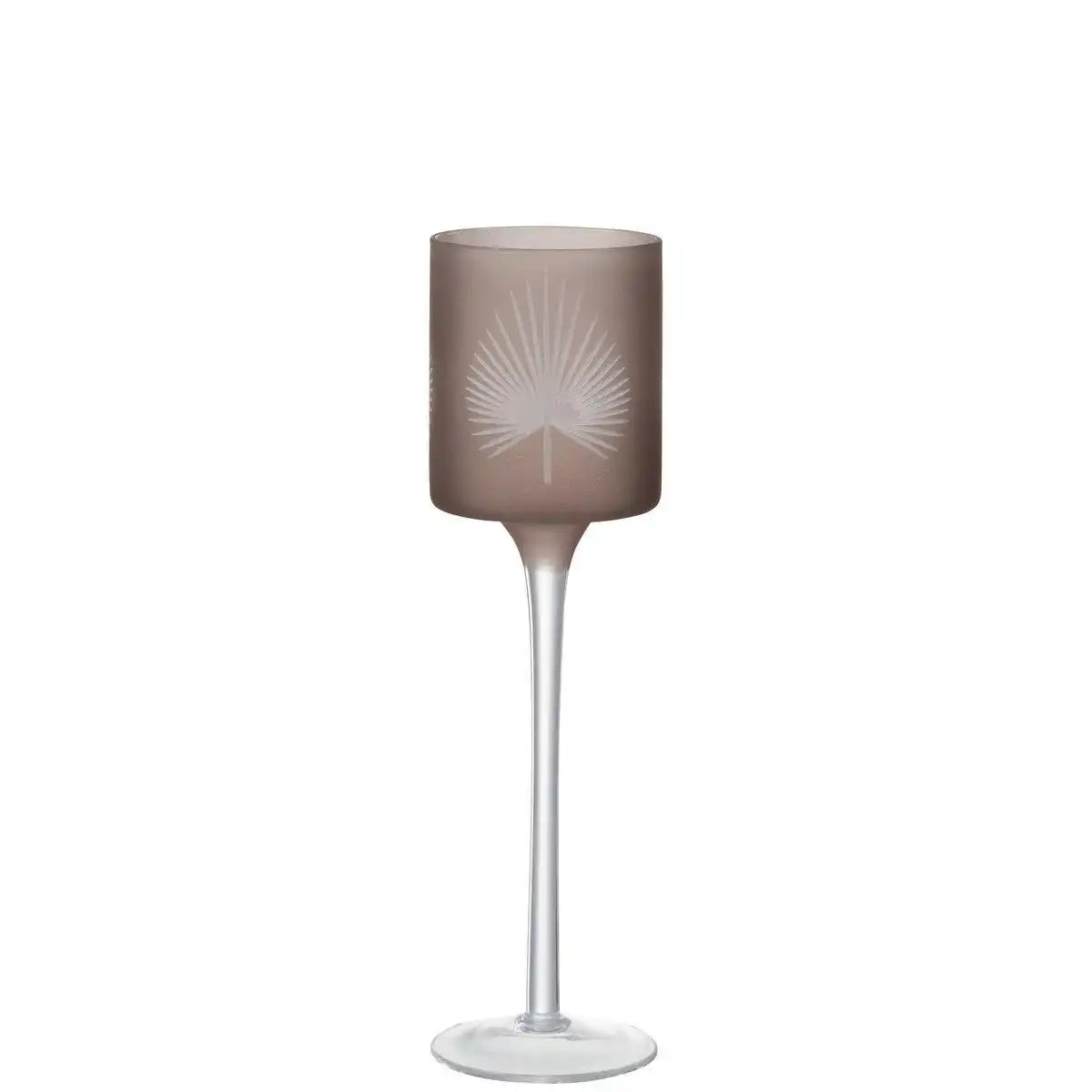 J-Line Teelichthalter auf Fuß, Palmblattglas, Beige, klein - HomeDesign Knaus