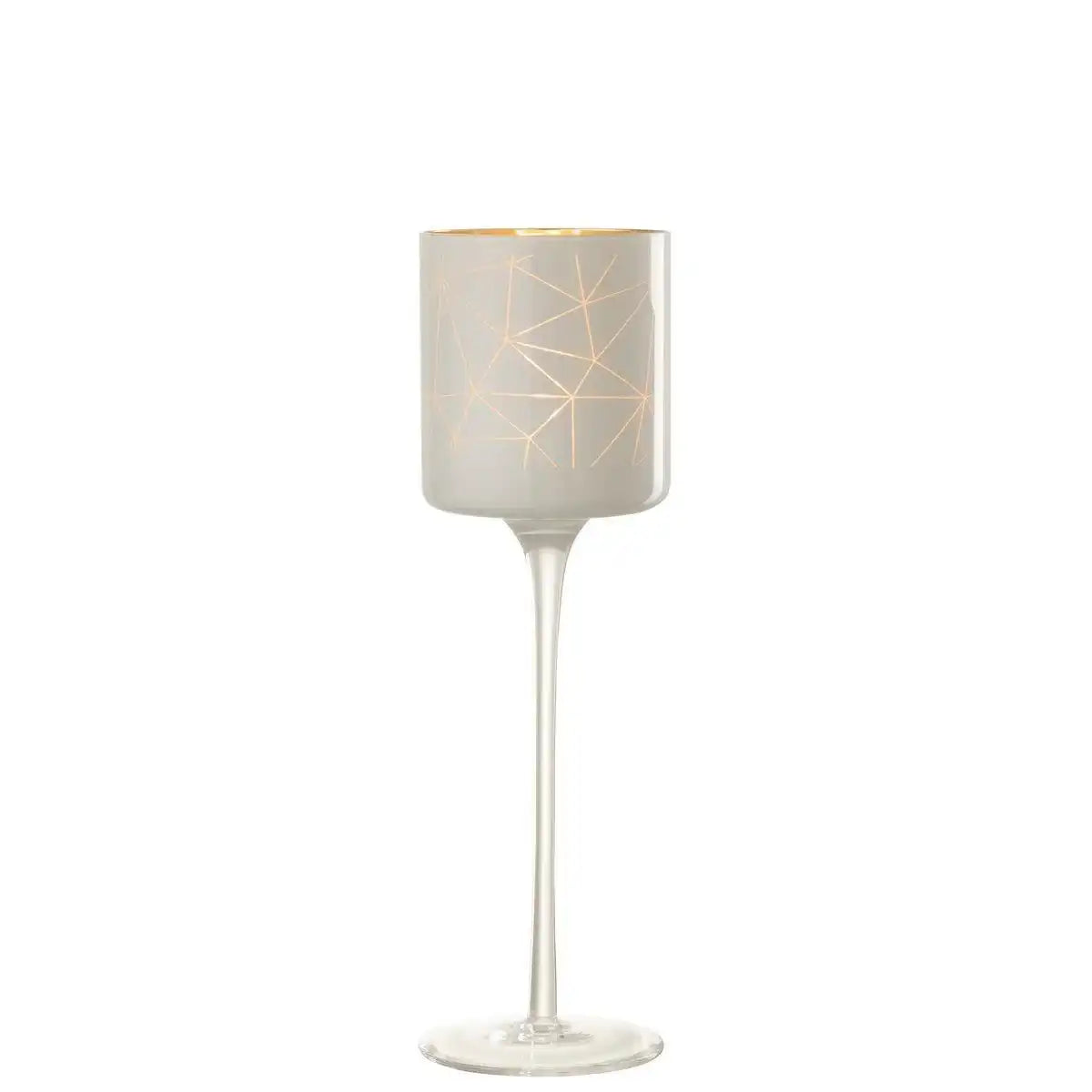 J-Line Teelichthalter auf Sockel Milano – Glas – Weiß/Gold – groß - HomeDesign Knaus