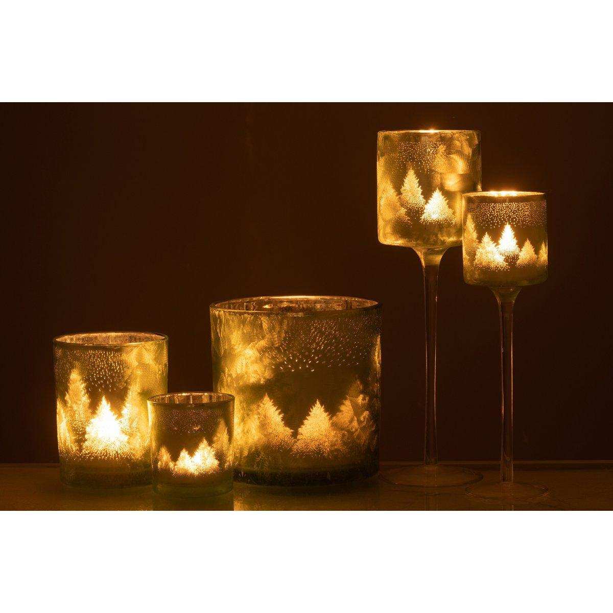J-Line Teelichthalter Baum auf Fuß Glas Grün/Silber Groß - HomeDesign Knaus