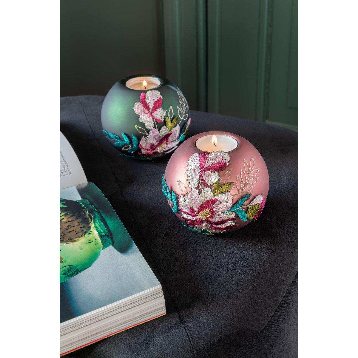 J-Line Teelichthalter Flower - Glas - Burgund/Mix - 4 Stück - HomeDesign Knaus