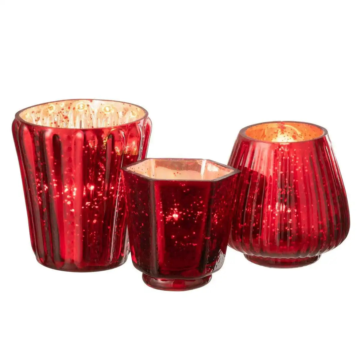 J-Line Teelichthalter - Glas - Rot - - HomeDesign Knaus