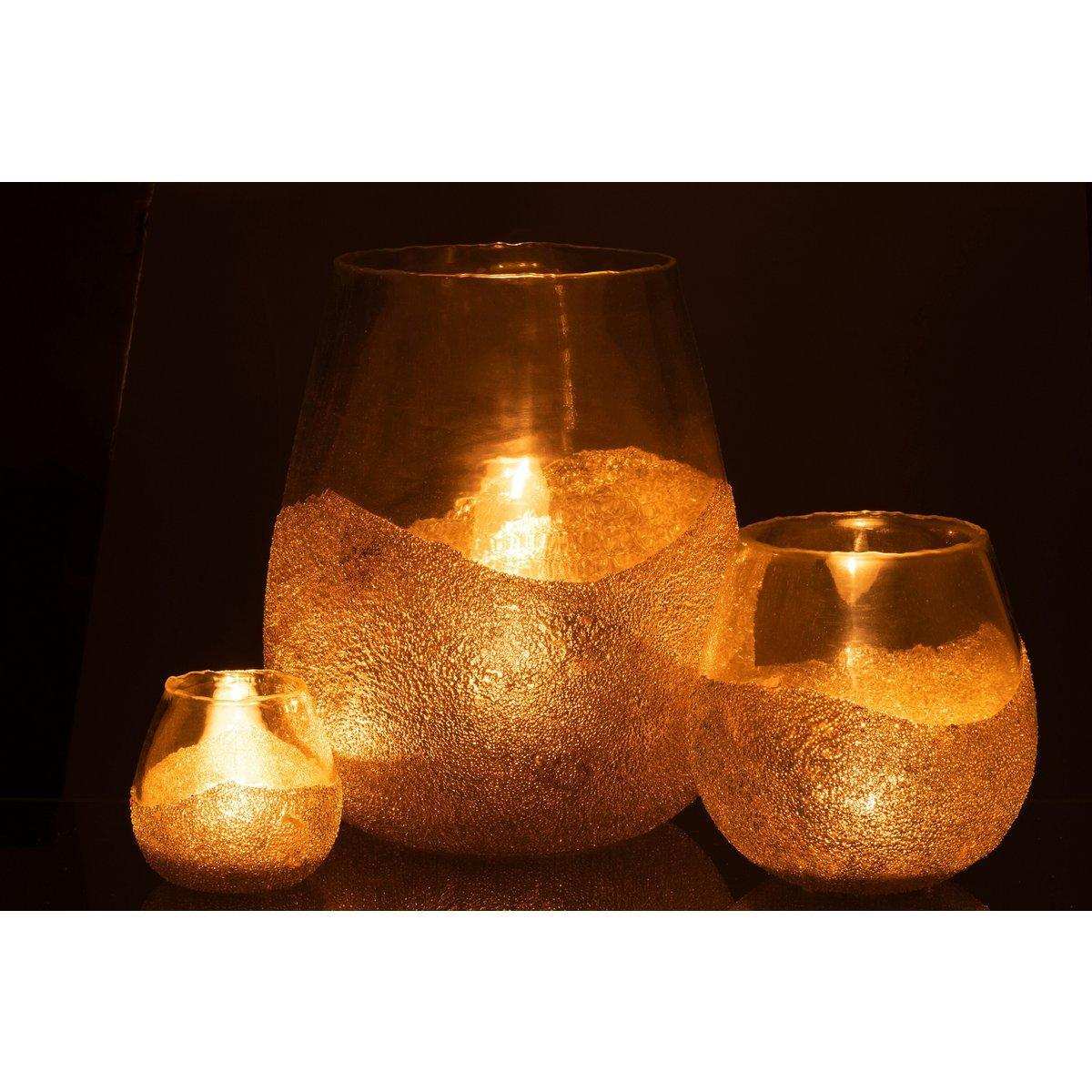 J-Line Teelichthalter Half Pearls Round – Glas – Gold – groß - HomeDesign Knaus