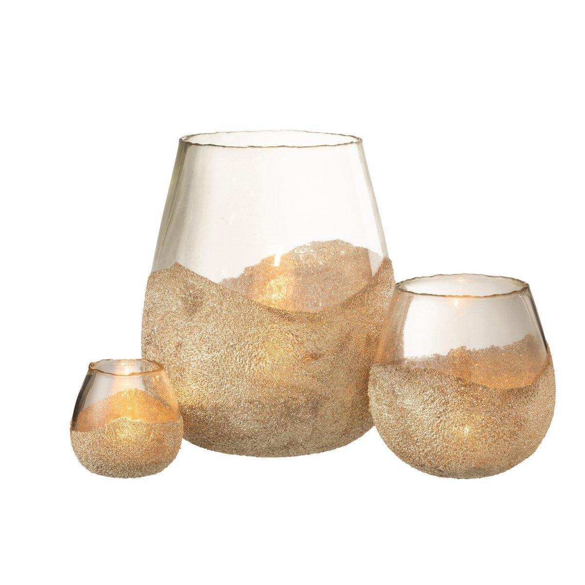 J-Line Teelichthalter Half Pearls Round – Glas – Gold – groß - HomeDesign Knaus