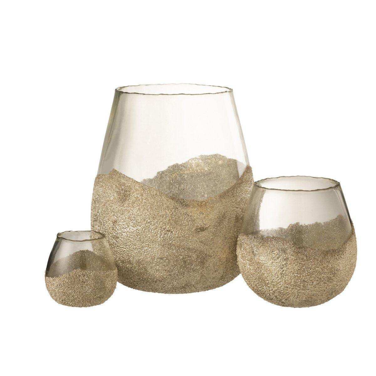 J-Line Teelichthalter Half Pearls Round – Glas – Gold – groß - HomeDesign Knaus