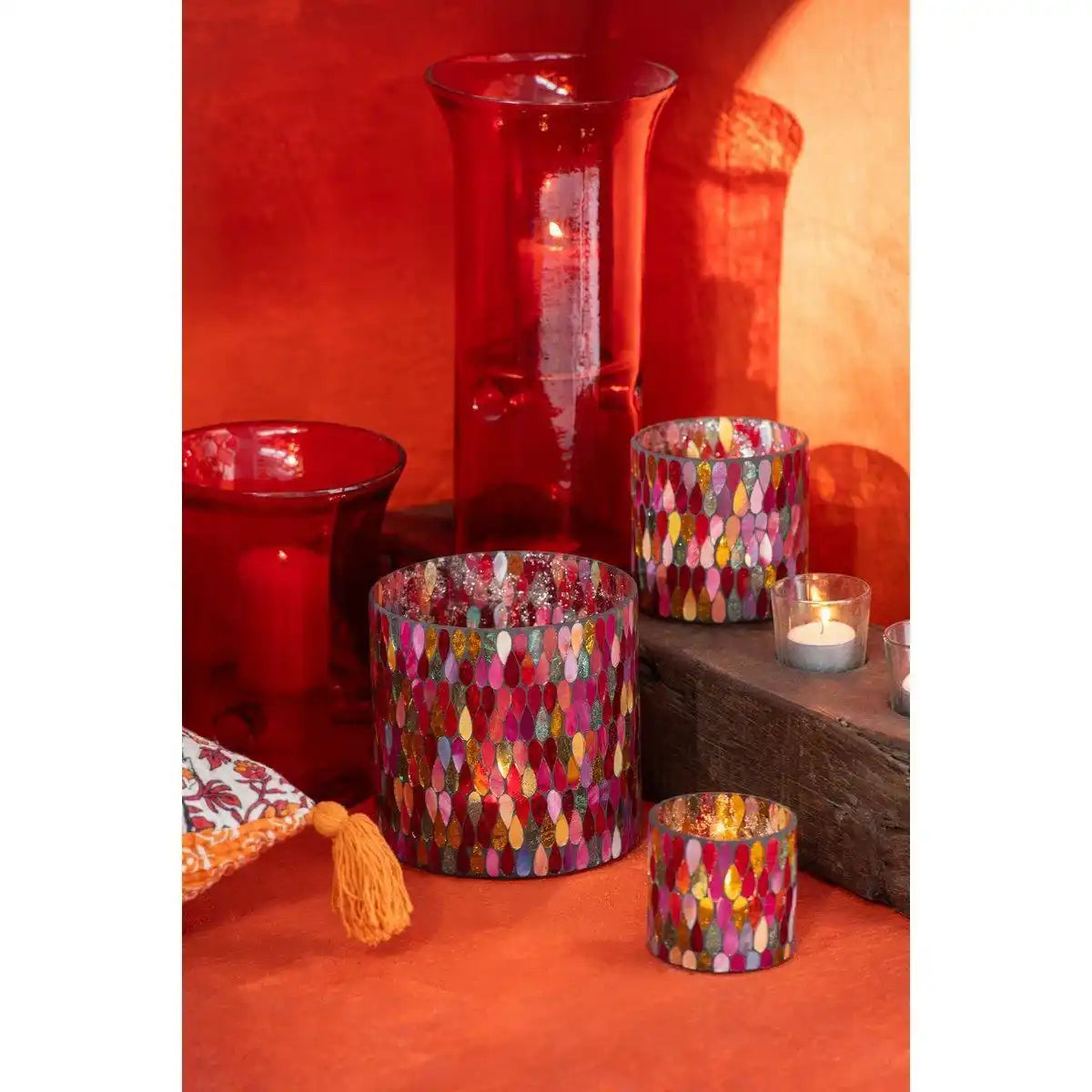 J-Line Teelichthalter Mosaik Tropfen Glas Mix Klein - HomeDesign Knaus