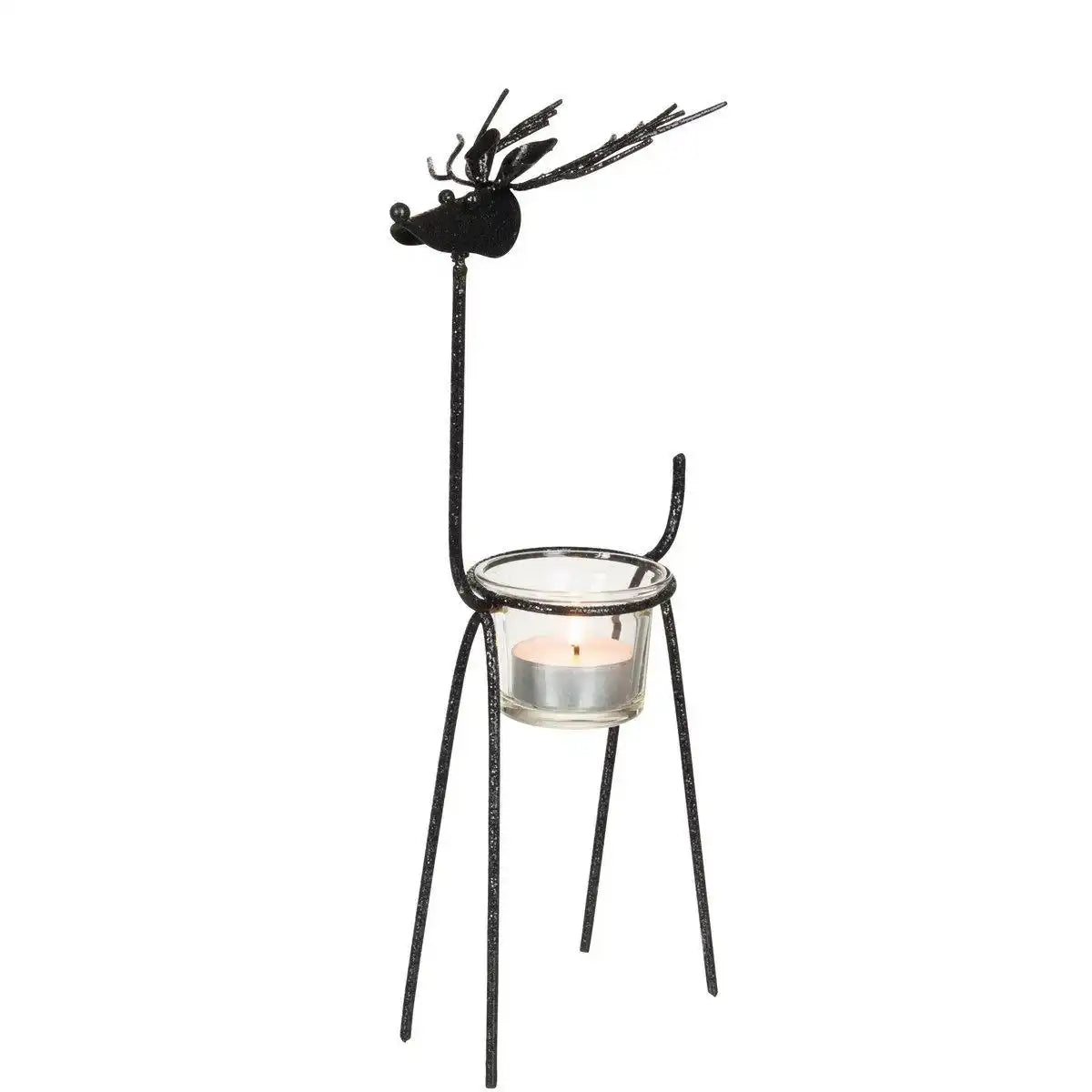 J-Line Teelichthalter Rentier Glitter – Metall – Schwarz – groß - HomeDesign Knaus