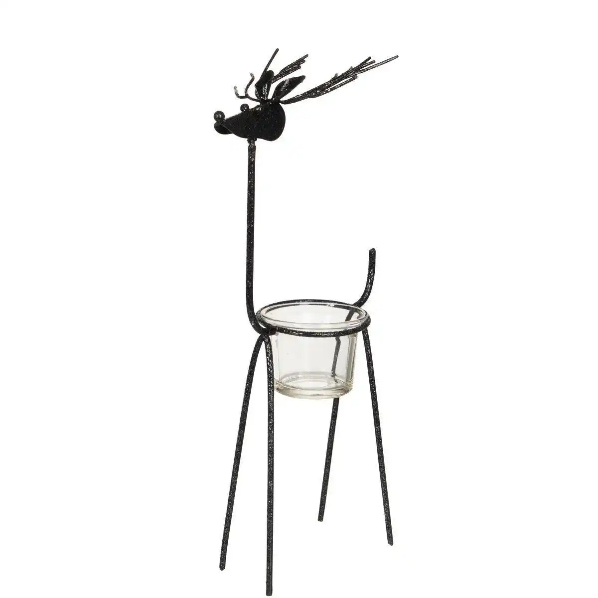 J-Line Teelichthalter Rentier Glitter – Metall – Schwarz – groß - HomeDesign Knaus