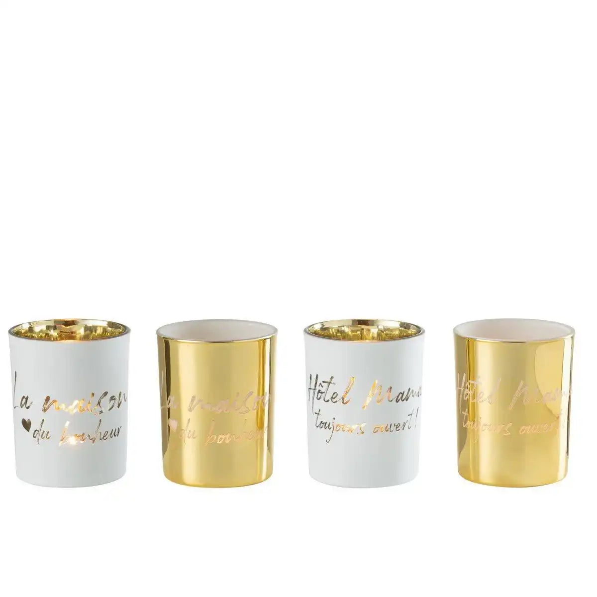 J-Line Teelichthalter – Textil/Glas – Gold/Silber – groß – - HomeDesign Knaus