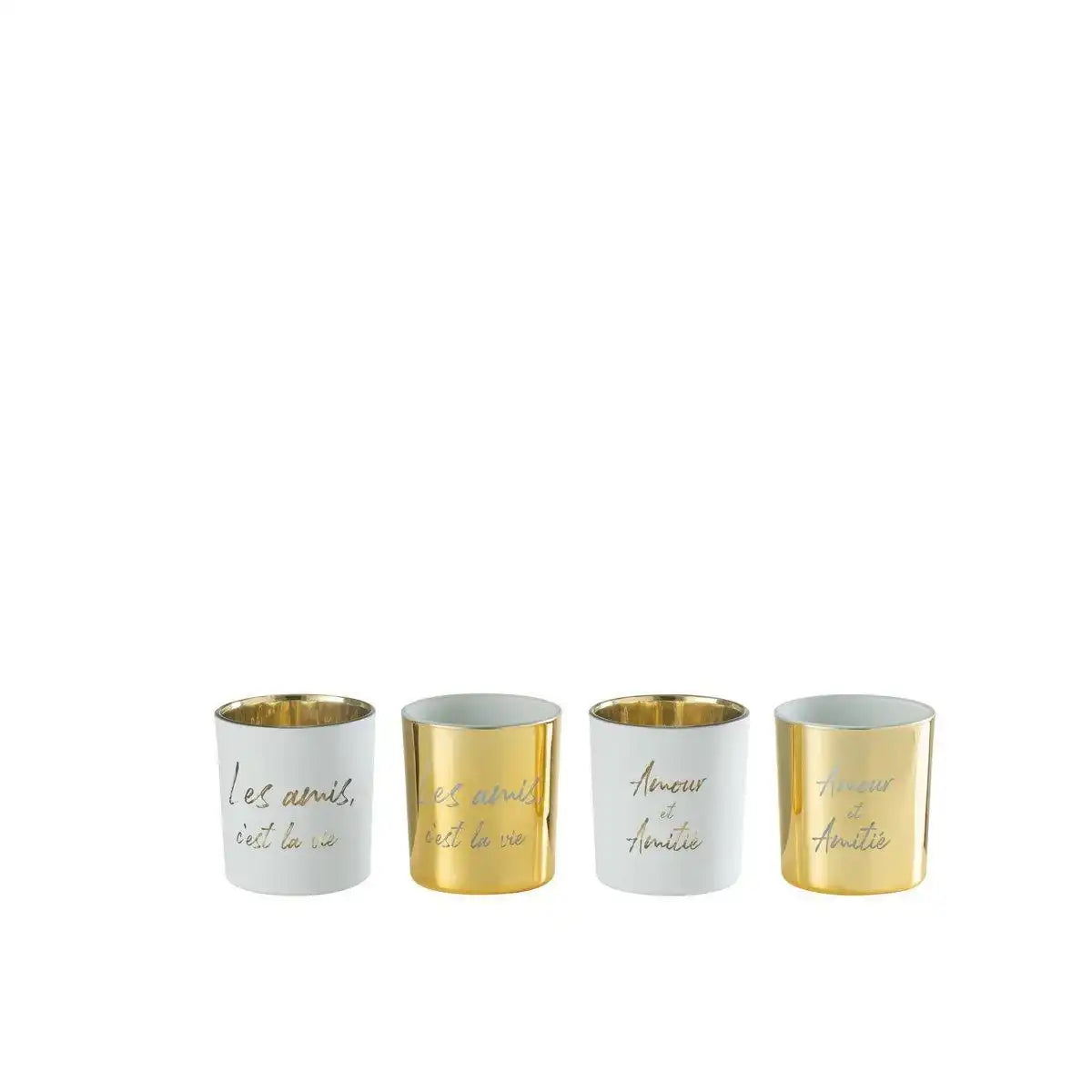 J-Line Teelichthalter – Textil/Glas – Gold/Silber – klein – - HomeDesign Knaus